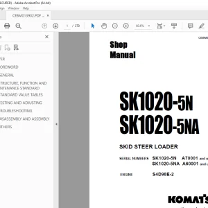 Komatsu SK1020-5N SK1020-5NA Skid Steer Loader Shop Manual CEBM013902 PDF