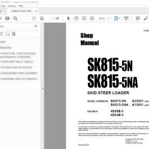 Komatsu SK815-5N SK815-5NA Skid Steer Loader Shop Manual PDF