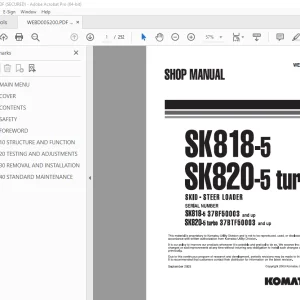 Komatsu SK818-5 SK820-5 Turbo Skid Steer Loader Shop Manual WEBM005200 PDF