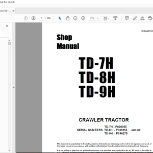 Komatsu TD-7H TD-8H TD-9H Crawler Tractor Shop Manual CEBM003200 - PDF