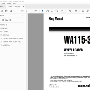 Komatsu WA115-3 Wheel Loader Shop Manual VEBM120100 PDF