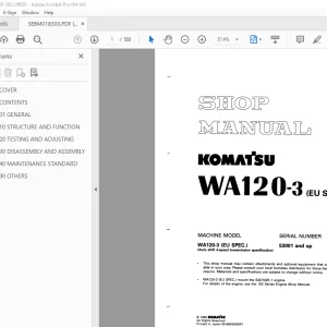 Komatsu WA120-3 (EU SPEC.) Wheel Loader Shop Manual SEBM018300 PDF