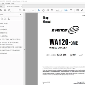 Komatsu WA120-3MC Avance Plus Wheel Loader Shop Manual PDF