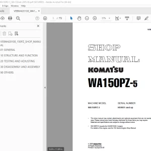 Komatsu WA150PZ-5 Wheel Loader Shop Manual VEBM420100 PDF