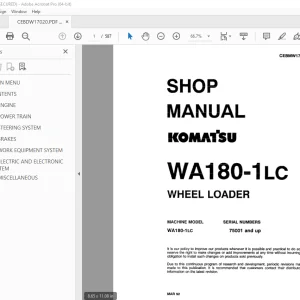 Komatsu WA180-1 LC Wheel Loader Shop Manual CEBMW17020 PDF