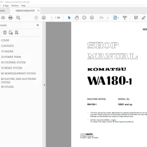Komatsu WA180-1 Wheel Loader Shop Manual SEBM034906 PDF