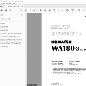 Komatsu WA180-3 (EU Spec) Wheel Loader Shop Manual SEBM011900 PDF