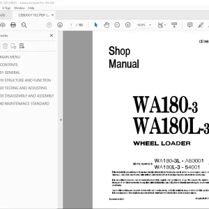 Komatsu WA180-3 WA180L-3 Wheel Loader Shop Manual CEBM001102 PDF
