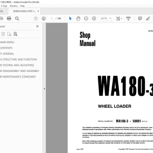 Komatsu WA180-3 Wheel Loader Shop Manual SEBM005802 PDF