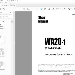 Komatsu WA20-1 WHEEL LOADER Shop Manual SEBM03610100 - PDF DOWNLOAD