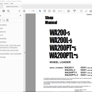 Komatsu WA200-5 WA200L-5 WA200PT-5 WA200PTL-5 Wheel Loader Shop Manual PDF