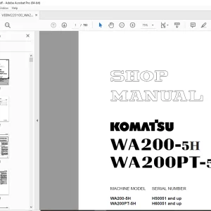 Komatsu WA200-5H WA200PT-5H Wheel Loader Shop Manual VEBM220100 PDF