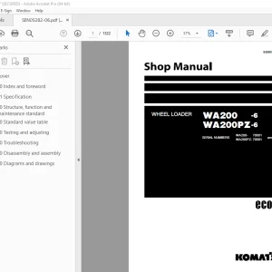 Komatsu WA200-6 WA200PZ-6 Wheel Loader Shop Manual SEN05282-06  PDF