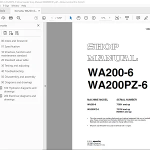 Komatsu WA200-6 WA200PZ-6 Wheel Loader Shop Manual VEBM600101 PDF