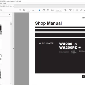 Komatsu WA200-6,WA200PZ-6 Wheel Loader Shop Manual SEN05282C0-07 PDF