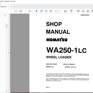 Komatsu WA250-1LC Wheel Loader Shop Manual CEBMW18020 - PDF DOWNLOAD