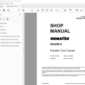 Komatsu WA250-3 Parallel Tool Carrier Shop Manual CEBM001801 PDF
