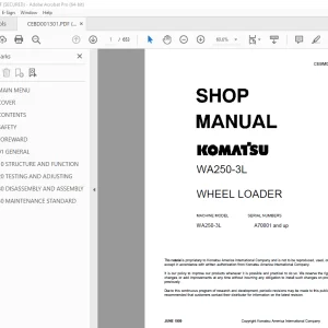 Komatsu WA250-3L Wheel Loader Shop Manual CEBM001301 PDF