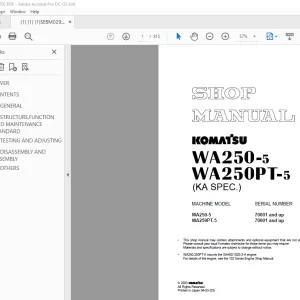 Komatsu WA250-5 WA250PT-5 Shop Manual SEBM029702 - PDF DOWNLOAD
