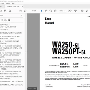 Komatsu WA250-5L WA250PT-5L Wheel Loader Waste Handler Shop Manual PDF  