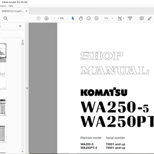 Komatsu WA250-5,WA250PT-5 Wheel Loader Shop Manual SEBM033210 PDF