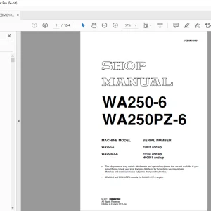 Komatsu WA250-6 WA250PZ-6 Shop Manual VEBM610101 - PDF DOWNLOAD