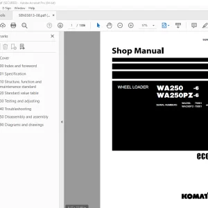 Komatsu WA250-6 WA250PZ-6 Wheel Loader Shop Manual SEN03813-08 PDF
