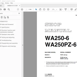 Komatsu WA250-6 WA250PZ-6 Wheel Loader Shop Manual PDF