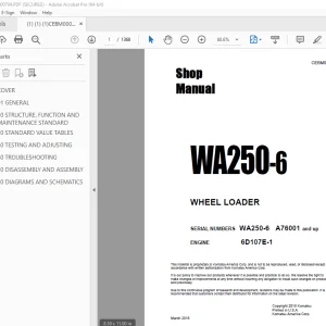 Komatsu WA250-6 Wheel Loader Shop Manual  - PDF DOWNLOAD 