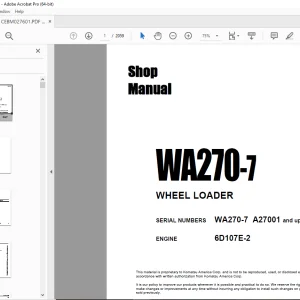 Komatsu WA270-7 WHEEL LOADER  Shop Manual CEBM027601 PDF