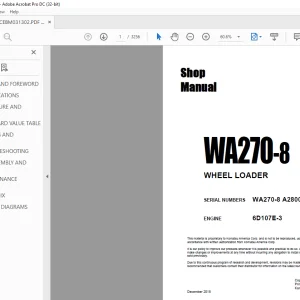 Komatsu WA270-8 WHEEL LOADER Shop Manual CEBM031302  - PDF DOWNLOAD