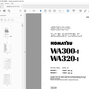 Komatsu WA300-1 WA320-1 Wheel Loader Shop Manual SEBM04190107 PDF