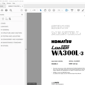 Komatsu WA300L-3 Avance Wheel Loader Shop Manual SEBM017300 PDF