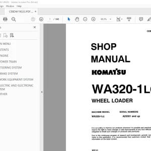 Komatsu WA320-1LC Wheel Loader Shop Manual CEBMW19020 PDF