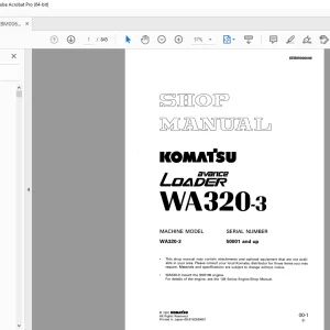 Komatsu WA320-3 Avance Loader Shop Manual SEBM006006 - PDF DOWNLOAD