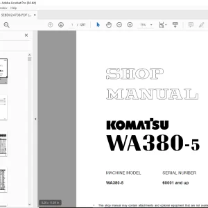 Komatsu WA380-5 Wheel Loader Shop Manual SEBM024708 PDF DOWNLOAD