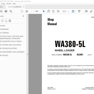 Komatsu WA380-5L Wheel Loader Shop Manual SN A52001 and UP PDF