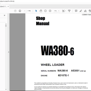 Komatsu WA380-6 Wheel Loader Shop Manual CEBM017403 - PDF DOWNLOAD