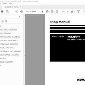Komatsu WA380-8 Wheel Loader Shop Manual SMEW380800-00  PDF