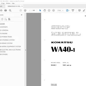 Komatsu WA40-1 Wheel Loader Shop Manual SEBM03630101 PDF