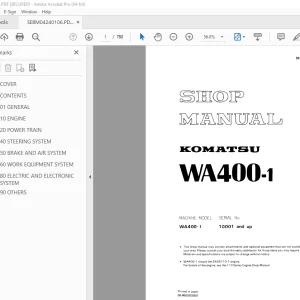 Komatsu WA400-1 Wheel Loader Shop Manual SEBM04240106 PDF