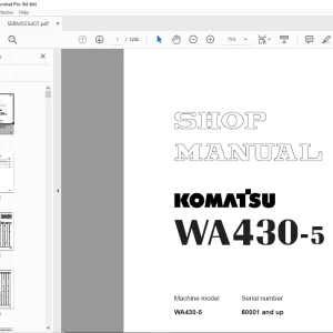 Komatsu WA430-5 Wheel Loader Shop Manual SEBM025407 PDF DOWNLOAD