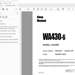 Komatsu WA430-6 Wheel Loader Shop Manual CEBM008201 PDF