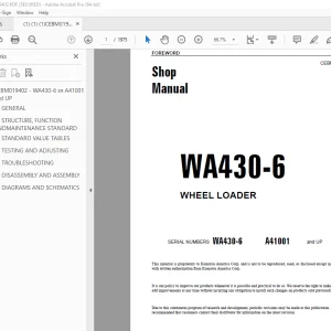 Komatsu WA430-6 Wheel Loader Shop Manual CEBM019402 PDF