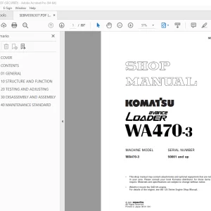 Komatsu WA470-3 Avance Loader Shop Manual SEBM006307 PDF