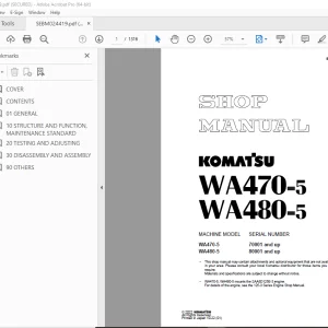 Komatsu WA470-5 WA480-5 Wheel Loader Shop Manual PDF