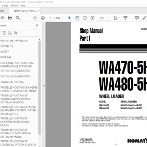 Komatsu WA470-5H WA480-5H Wheel Loader Shop Manual VEBM180101 PDF