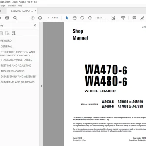 Komatsu WA470-6 WA480-6 Wheel Loader Shop Manual PDF  