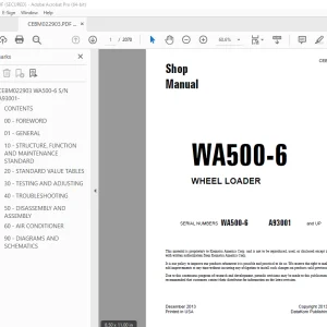 Komatsu WA500-6 Wheel Loader Shop Manual CEBM022903 PDF