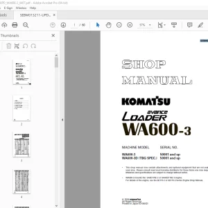 Komatsu WA600-3 Avance Loader Shop Manual SEBM013211 PDF